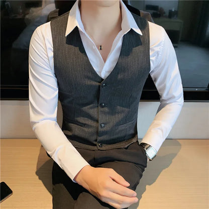 Plus Size 7XL 6XL 5XL Men's Fashion Striped Suit Vest British Style Business Work Slim Fit Wedding Social Sleeveless Vest