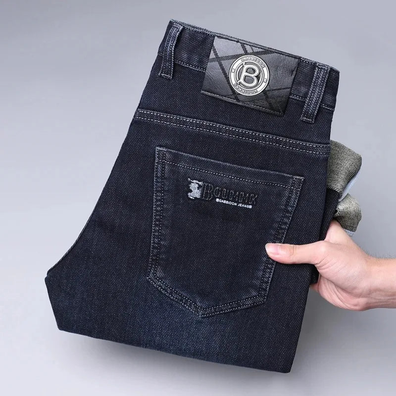 2026 Four Seasons Fashion Brand Straight Leg Jeans Men Business Casual Loose Stretch Long Pants Trousers