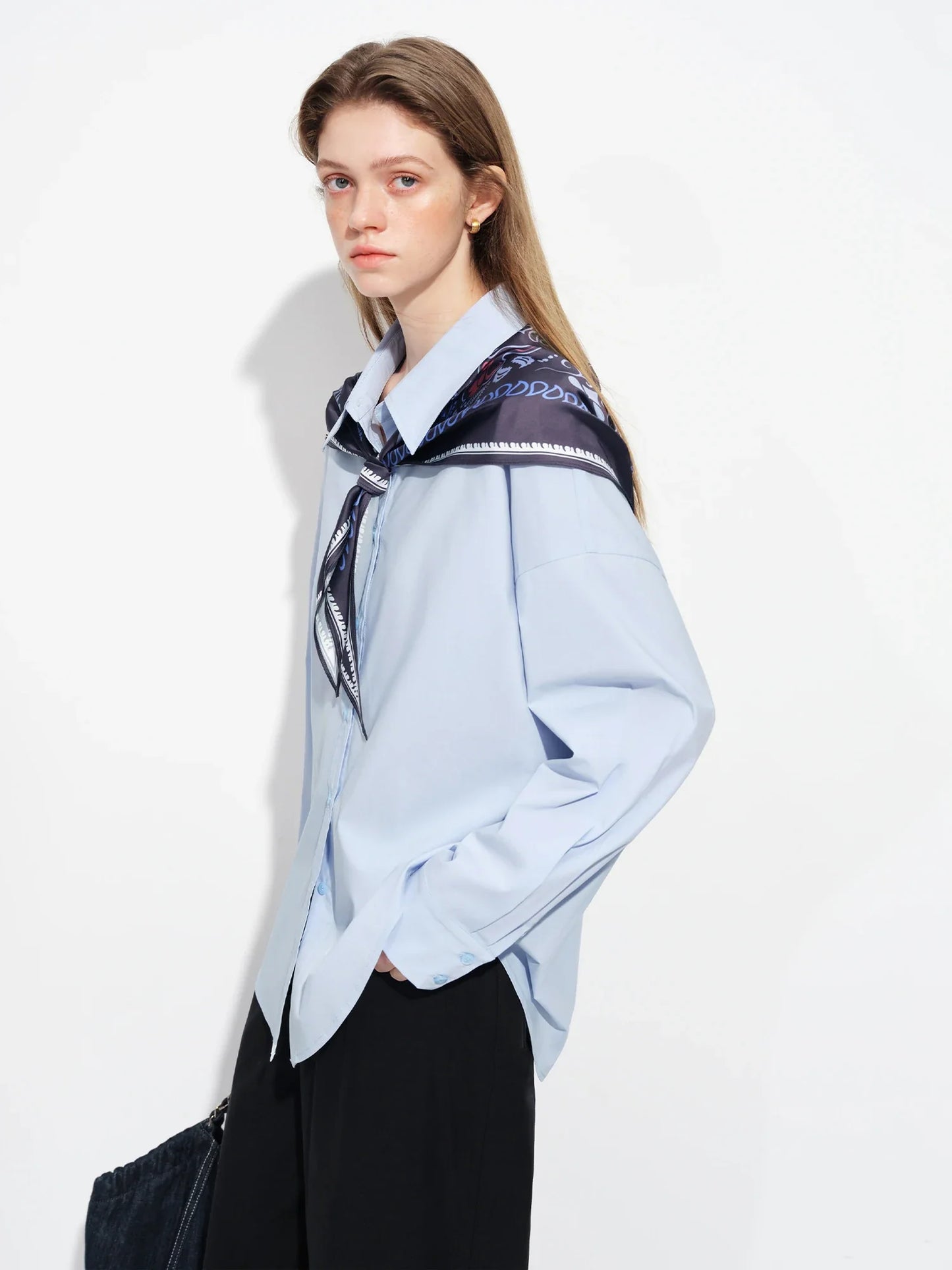 Vintage Print Long Sleeve Blouse for Women with Silk Scarf Collar Turned-Up Collar Commute Casual 2026 New Arrival Shirts