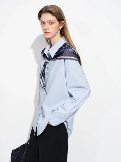 Vintage Print Long Sleeve Blouse for Women with Silk Scarf Collar Turned-Up Collar Commute Casual 2026 New Arrival Shirts