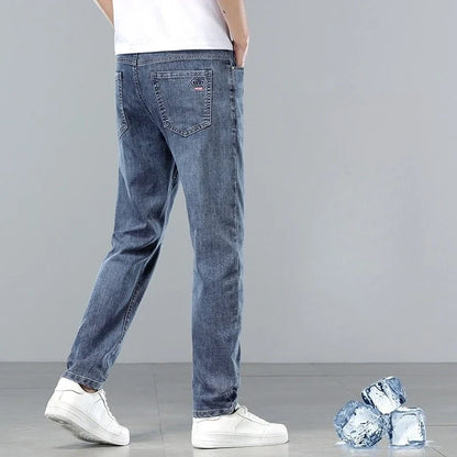  Brand Clothing Spring Summer Slim Men's Jeans Casual Breathable Cotton Fabric Stretch Denim Pants Blue Trousers Male Plus Size
