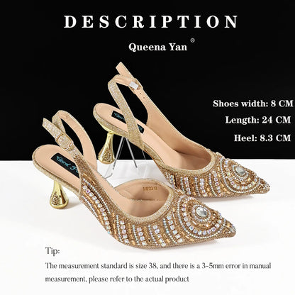 Nigerian Heel Party for Women Silver Color Shoes and Bag Set Rhinestone Handbag Italian Design Wedding INS 2025