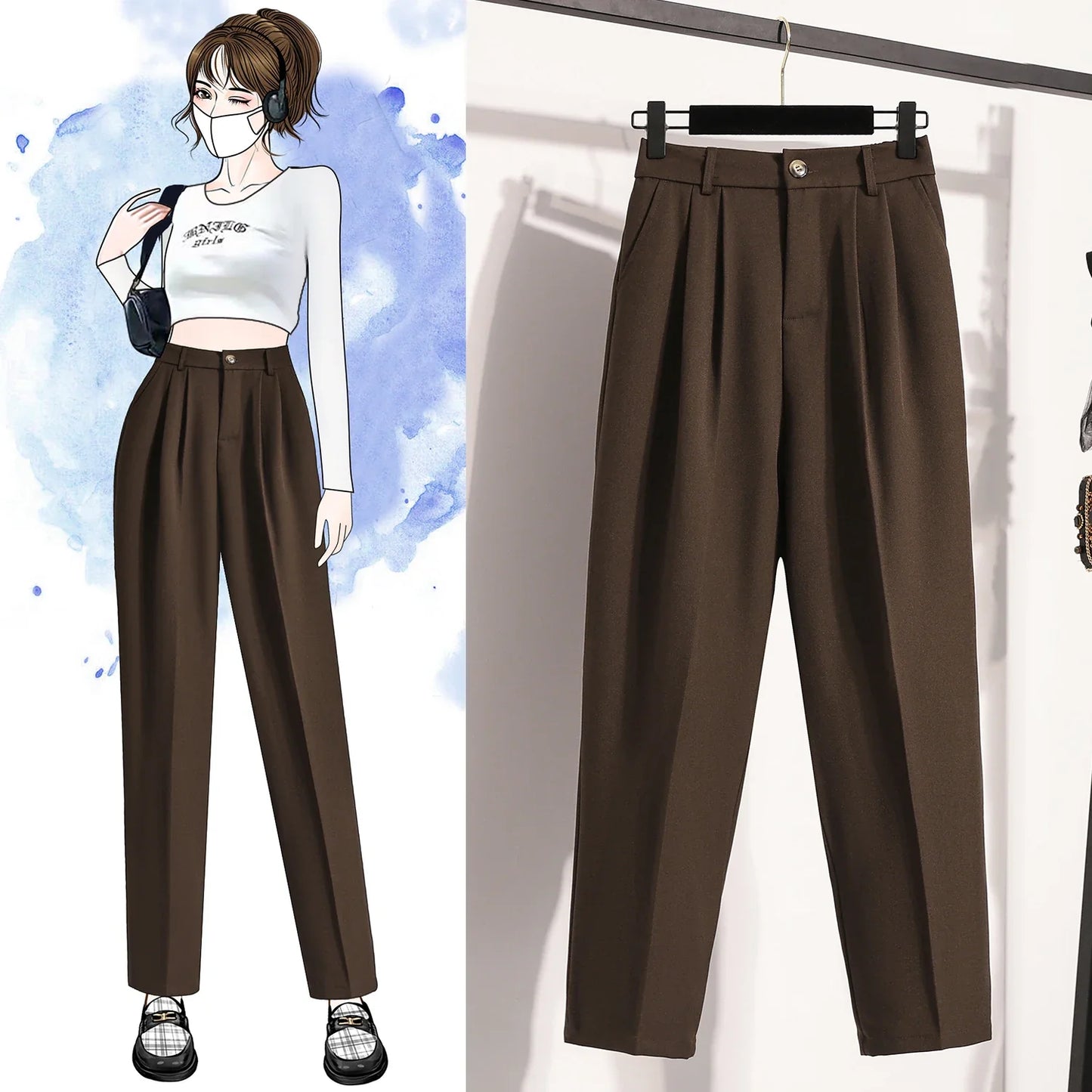Plus Size Pants Woman 2026 Spring Autumn New Arrival High Waist Suit Pants High Quality Korean Style Straight Trousers