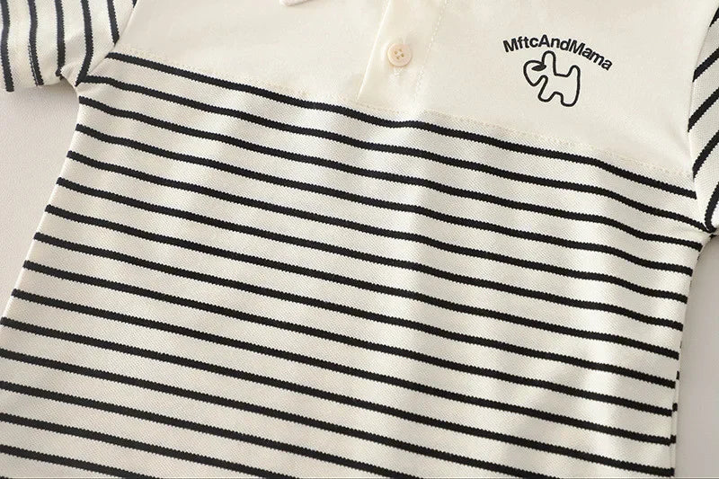 Summer Clothing Sets Fashion Baby Boys Infant Clothes Suits Toddler Infant Kids Striped Cartoon Polo Tshirt+ Denim Shorts Suits