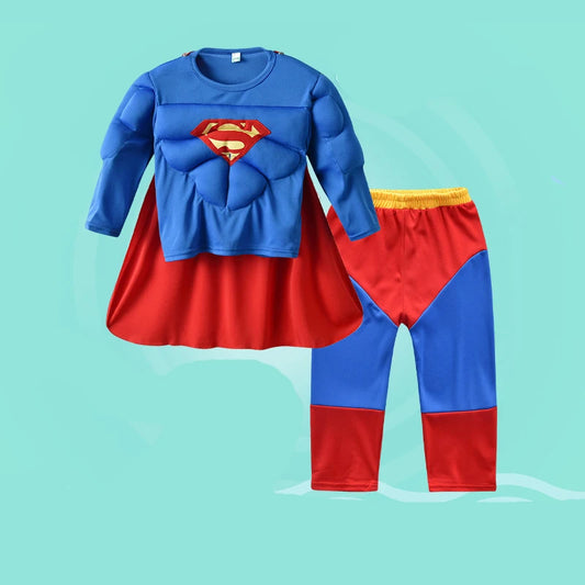 Kids Superheo Boys Cosplay Costume Party Super Muscle Suit  Children Suit Girl Boy Tops Pants Cloak Set Casual Clothes Halloween