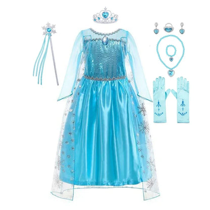 Elsa Dress for Girls 2-10 Yrs Birthday Role Anna Elsa Princess Dress for Kids Halloween Carnival Party Girls Costume
