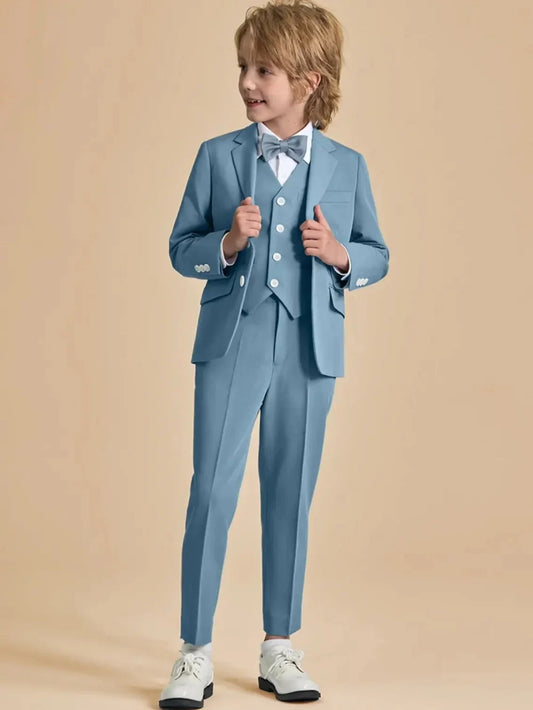 Handsome Boys Slim Fit Suits 3 Pieces Piano Performance Wear Notched Lapel Kids Suit Set Wedding Party Outfit Plus Size Tuxedo