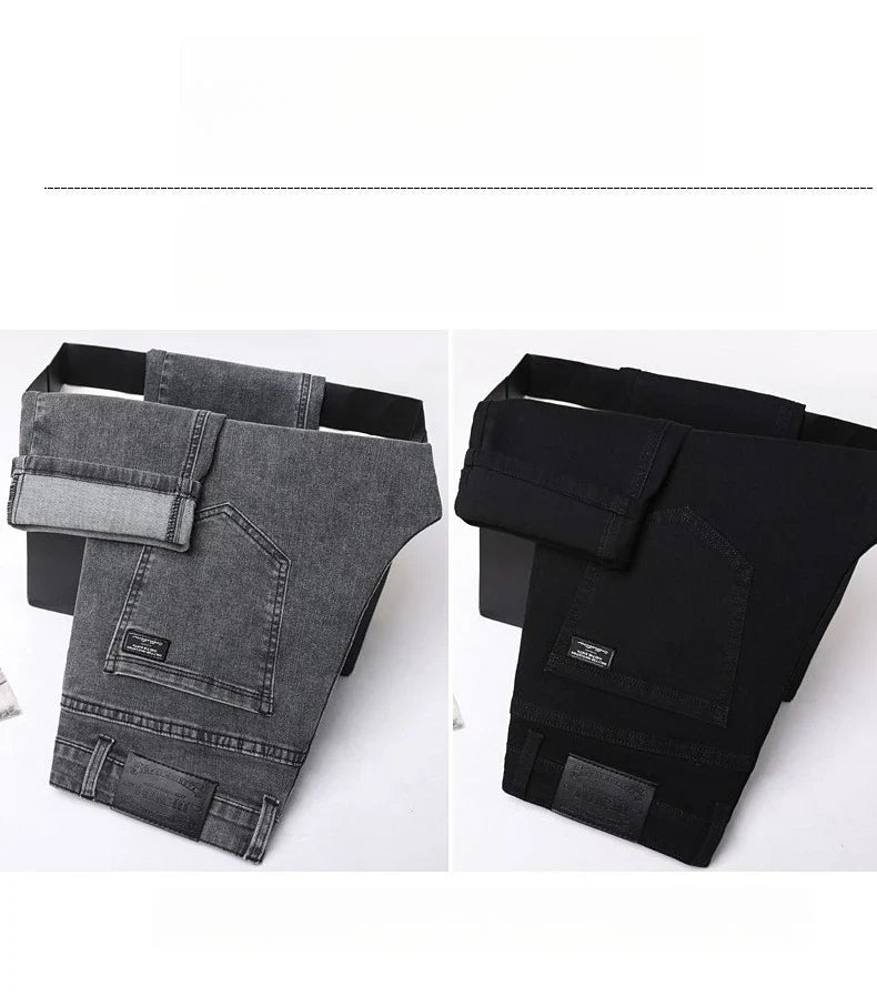 Men's New Stretch Straight Jeans Business Versatile Trendy Youth Casual Regular Long Pants for Spring Autumn Male Denim Trousers