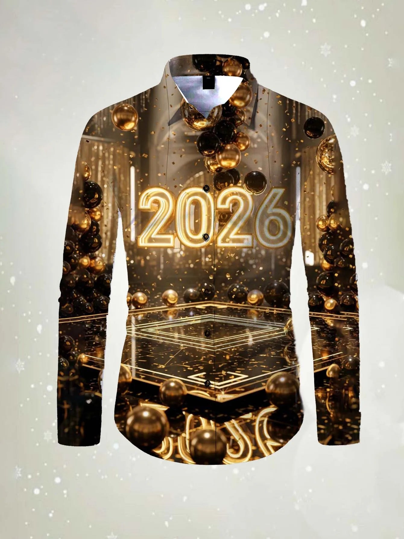 Men's long sleeved shirt 2026 Happy New Year Pattern 3D printed Shirt spring autumn New fashion casual Festival Unisex clothing