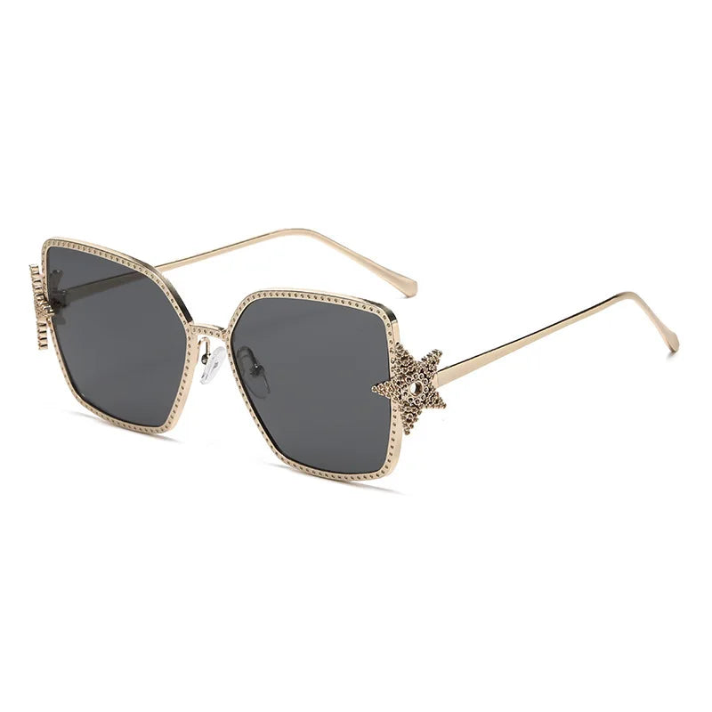 Metal Frame Oversized UV400 Sunglasses Women Men Star Design New Trendy Square Sun Glasses Ladies Vintage Cool Gafas De Sol