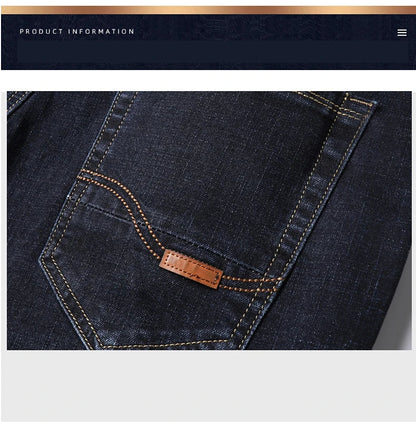 New Men's Fashion  Business Casual Stretch Slim Jeans Classic Trousers Denim Pants Male Black Blue