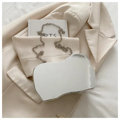 Party Purse Chest Shape PVC Bag For Women 2025 Mini Crossbody Bag Metal Chain Shoulder Bag Luxury Gold Silvery Lipstick Pouch
