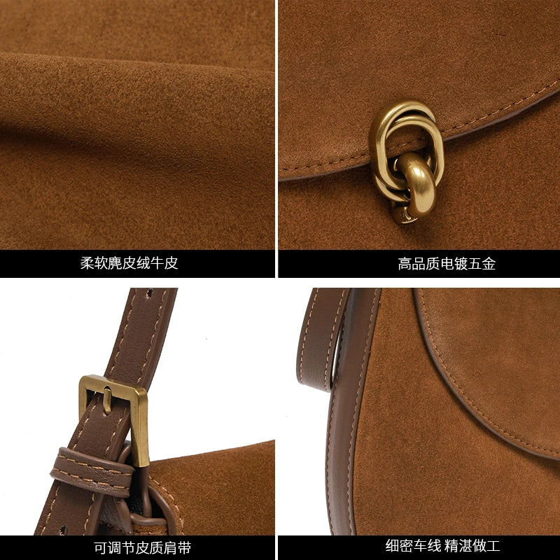 Autumn Winter women's Natural suede leather Crossbody Shell Bag Fashionable Shoulder Handbag Lady Luxury Designer saddle Bag