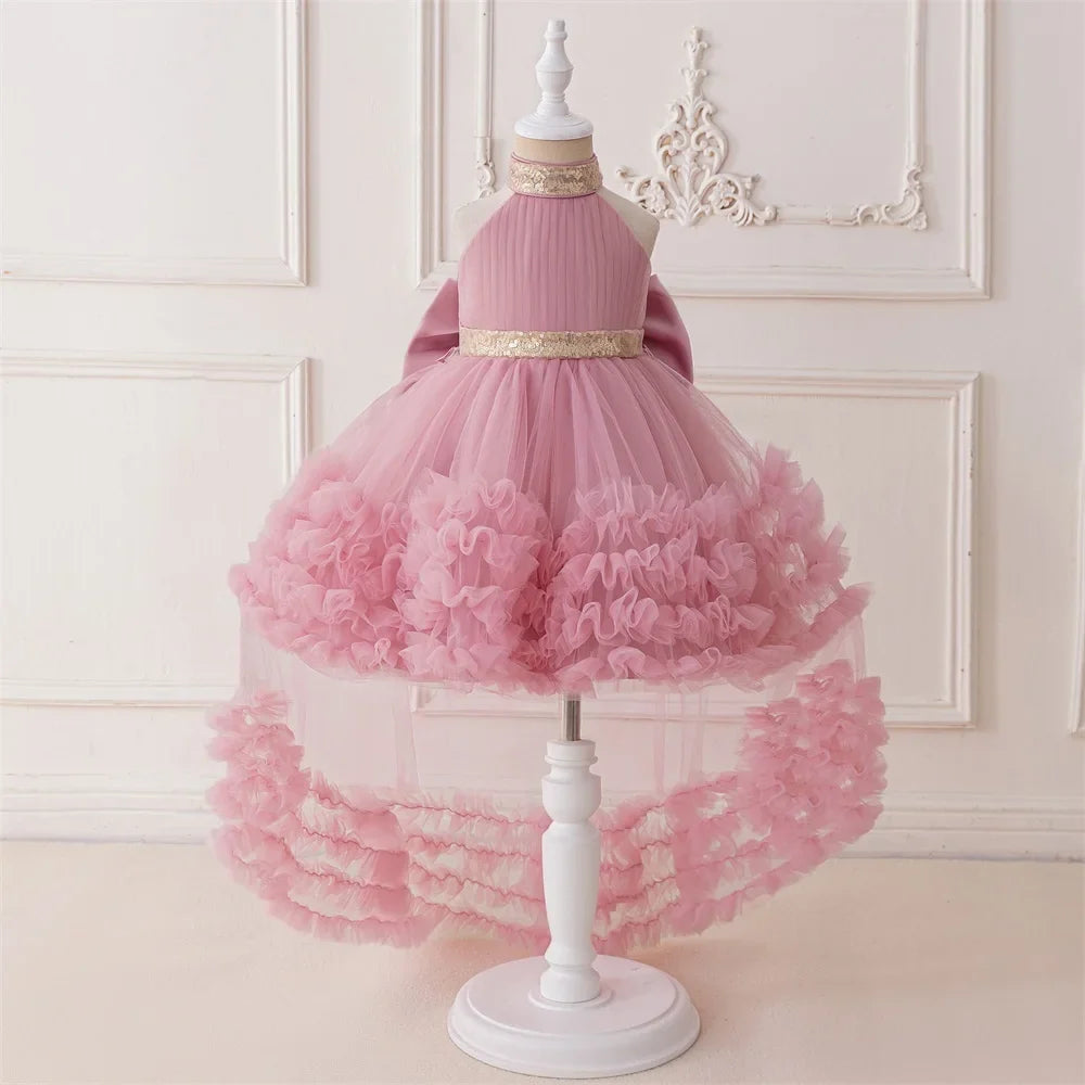 Big Bow Sequin Baby Party Girl Dresses Toddler Trailing 1st Bridesmaid Birthday Princess Dress Baby Gala Wedding Evening Costume