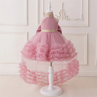Big Bow Sequin Baby Party Girl Dresses Toddler Trailing 1st Bridesmaid Birthday Princess Dress Baby Gala Wedding Evening Costume