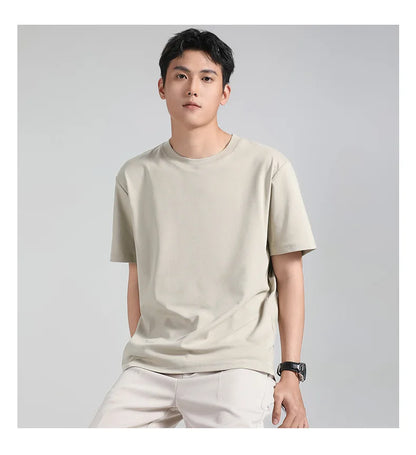 Plus Size 4XL 5XL Liquid Ammonia Mercerized Cotton T-shirt For Men Summer Cool Feeling Round Neck Top Clothes Short Sleeve Tees