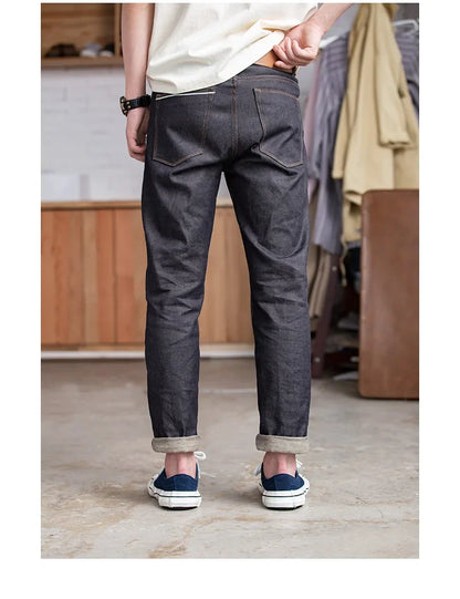 Retro 11.6oz Cotton Selvedge Raw Denim Jeans Tapered Regular Fit Jeans with Zipper Fly High Quality Versatile Men's Pants