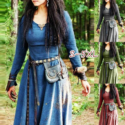 LisdinoMedieval Dress Women Long Sleeve Maxi Robe Vintage Fairy Elven Dress Renaissance Celtic Viking Gothic Cosplay Costumes