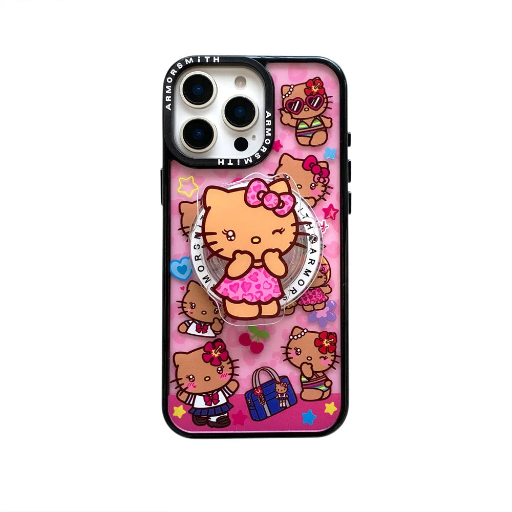 Y2K Hello Kitty Cute Cartoon Magnetic Phone Case For IPhone 12 13 14 15 16 17 Pro Max Protective Cover with Stand Fundas