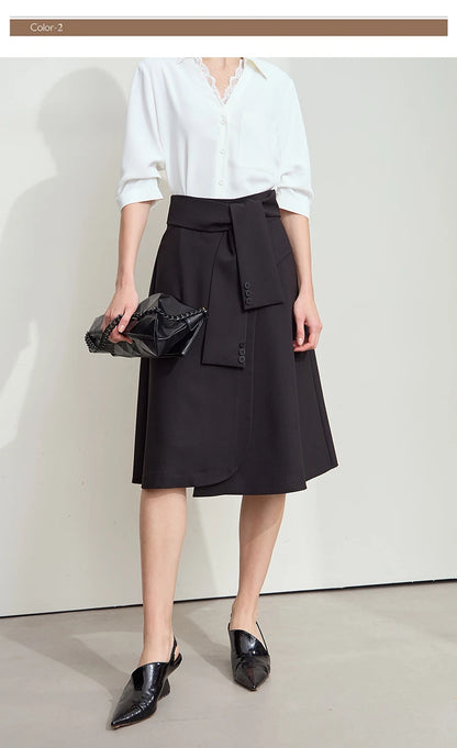 Minimalist New Skirt Women Summer 2025 Solid Loose Mid-length A-line Asymmetric Skirts Female Fashion Office Lady 12542045