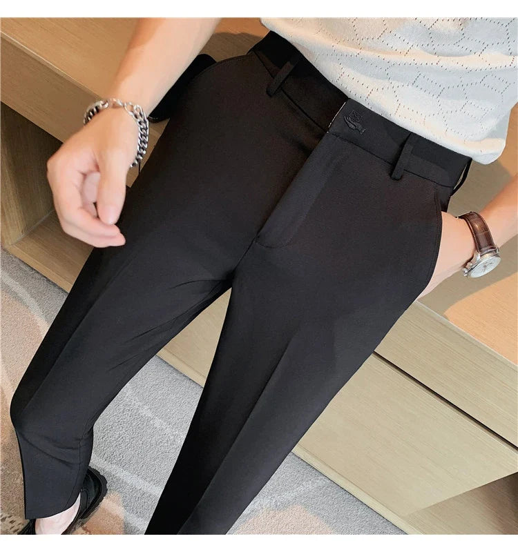 High Quality British Style Business Casual Pants Men's Spring Summer Solid Color Slim Fit Formal Wear Suit Pants Men Clothing