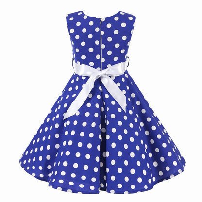 Girl's Retro Dress,Summer Princess Sleeveless Polka Dots Cotton Lightthin Romantic Floral 50s Vintage Dress Party Wedding Daliy
