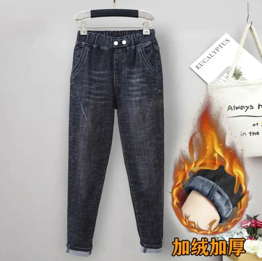 Large Size Baggy Jeans Woman High Waist Loose Harem Pants Elastic Cotton Denim Pants Women Denim Jeans Mom Ripped Jeans