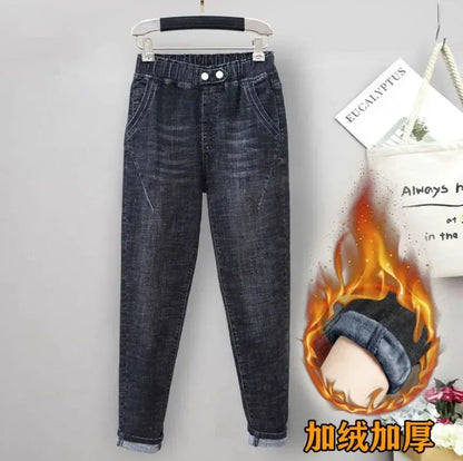Large Size Baggy Jeans Woman High Waist Loose Harem Pants Elastic Cotton Denim Pants Women Denim Jeans Mom Ripped Jeans
