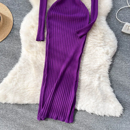 Winter Women Knit Maxi Dress O Neck Autumn Long Sleeve Slim Solid Harajuku Ladies Fashion Pencil Sweater Long Dresses
