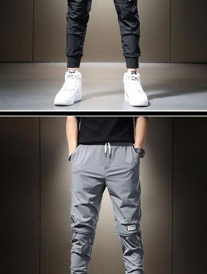 Summer 2023 Men's Casual Pants Black Grey Drawstring Joggers Lightweight Breathable Quick Dry Trousers Ice Silk Sportswear Man