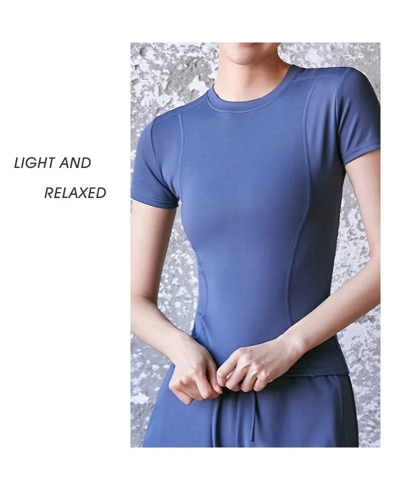 Women's Sports Fitness Clothing Slim Running Sweat Absorbing Skinny Yoga Clothes Quick Drying Clothes Short Sleeved T-shirt