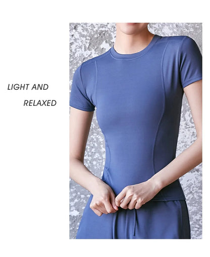 Women's Sports Fitness Clothing Slim Running Sweat Absorbing Skinny Yoga Clothes Quick Drying Clothes Short Sleeved T-shirt