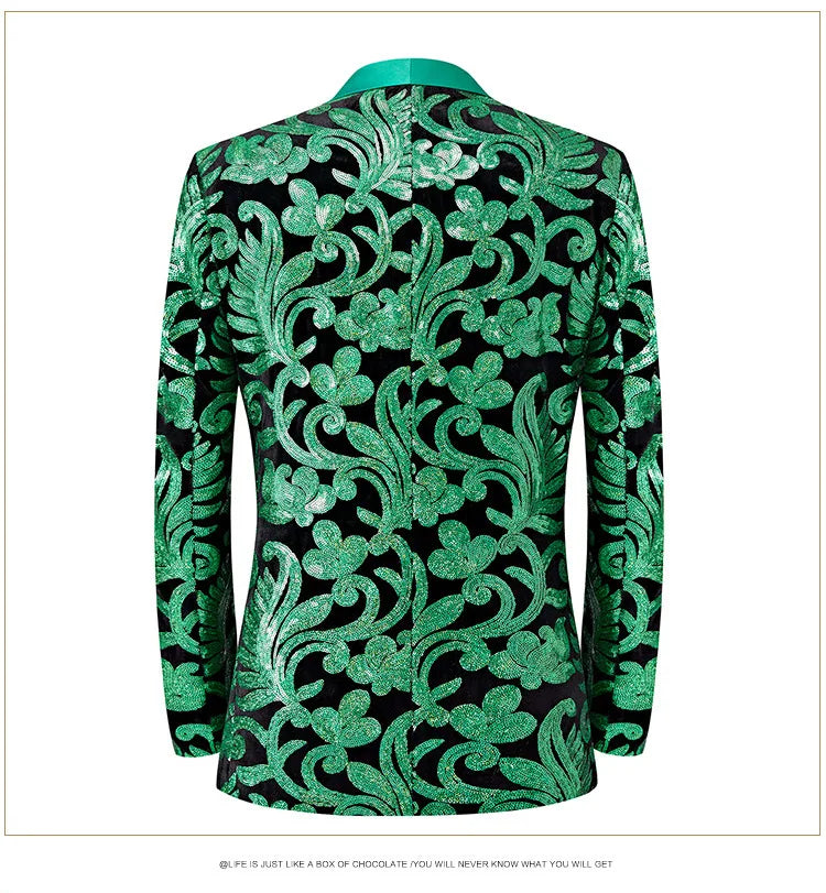 2024 New Flat Velvet Large Flower Sequin Jacquard Mens Blazer, Purple  Stage Performance Suit Dress, Host Fashion Show Jacket
