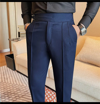 High Quality Men's Suit Pant Solid Color England Style Slim Fit Casual High Waist Trousers Men Spring Autumn Fashion Suit Pants
