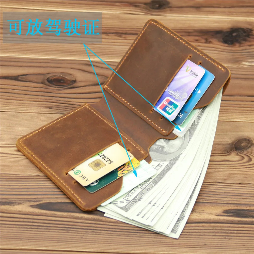Top Genuine Leather Men's Wallet Retro Driving Licence Wallets for Men Durable Leather Portfel Male Cartera Hombre Purse for Men