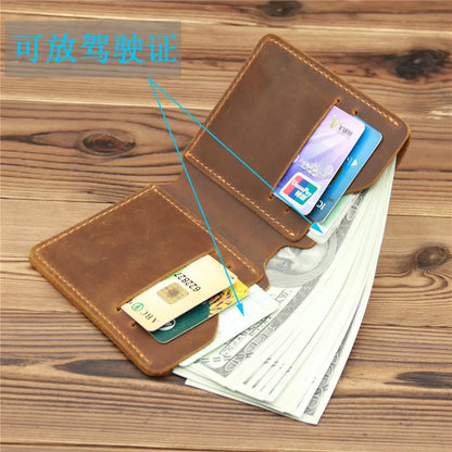 Top Genuine Leather Men's Wallet Retro Driving Licence Wallets for Men Durable Leather Portfel Male Cartera Hombre Purse for Men