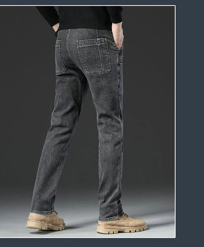 6 Pocket Design Denim Jeans Men's 2025 New High Elasticity Denim Casual Trousers Straight Male Pants Fashion Mid-waist Jeans