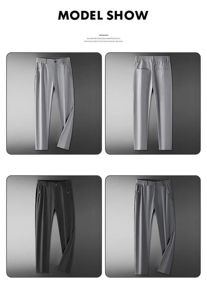 High Elastic Ice Silk Casual Pants Men's Spring Summer Ultra-thin Quick Drying Soft Breathable Business Straight Gray Trousers