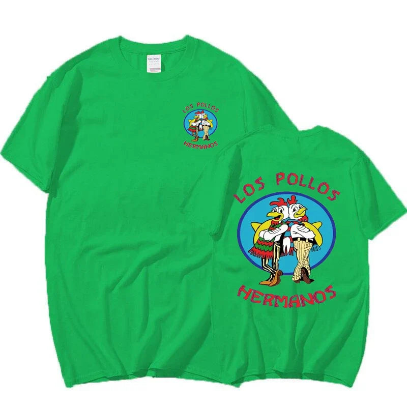 TV Series Breaking Bad Los Pollos Hermanos Double Sided Print T Shirts Funny Chicken Brothers Men's Women's T-shirt Streetwear