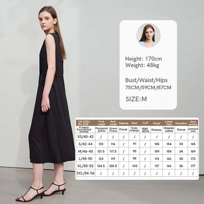 Minimalism Dresses 2025 Summer Vocation Women Loose Long Dresse Sleeveless High Waist Design Bead Drawstring Dress 12542177