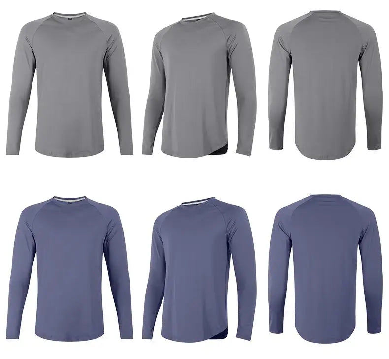 Sports Long-sleeved T-shirt Men Curved Hem Warm Gym Fitness Clothes Quick-drying Breathable Running Training Round Neck Top