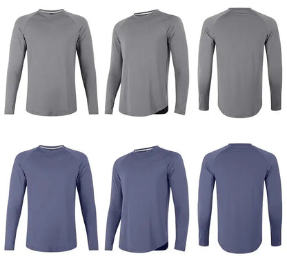 Sports Long-sleeved T-shirt Men Curved Hem Warm Gym Fitness Clothes Quick-drying Breathable Running Training Round Neck Top