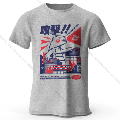 Urban Anime Dinosaur Graphic T-shirt - Unique Japanese Cartoon Design for Men Women Trendy Streetwear