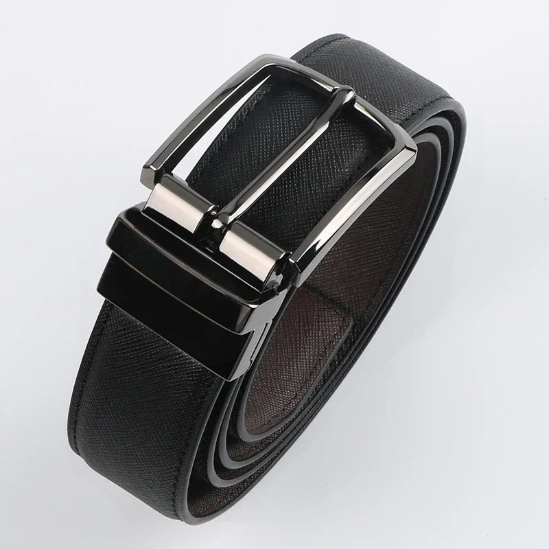 1pc Men's Business Genuine Leather Cowhide Belt, Rotating Pin Buckle Casual Belt For Men, Double-sided Wear Belt