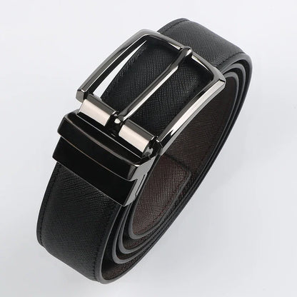 1pc Men's Business Genuine Leather Cowhide Belt, Rotating Pin Buckle Casual Belt For Men, Double-sided Wear Belt