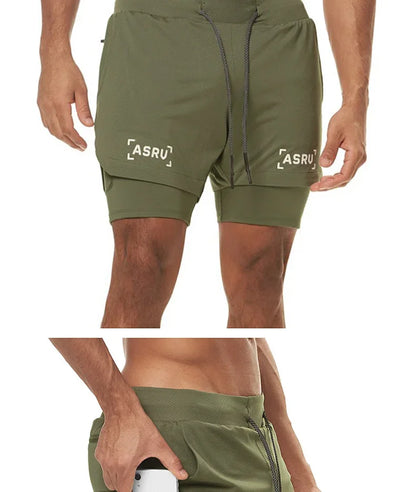 Men's 2 in 1 Double-deck Gym Shorts Quick Dry Summer Running Workout Shorts Zipper Pockets Slim Fit Fitness Training Short Pants