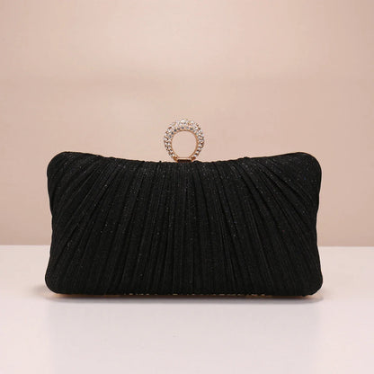 Valentine's Day Evening Bags Finger Ring Diamonds Clutch Ruched Fashion Prom Dinner Handbags With Chain Purse