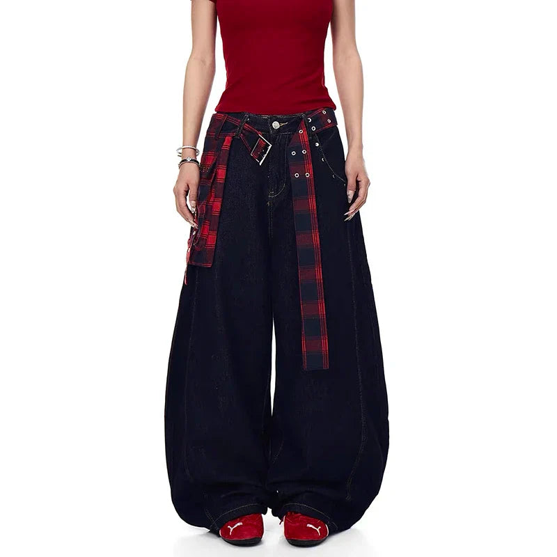 ZHIZOU Women Dark Blue Y2k Oversize Jeans Harajuku Wide Leg Denim Trouser Japanese 2000s Style Baggy Jean Pants Vintage Clothe