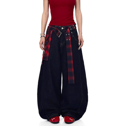 ZHIZOU Women Dark Blue Y2k Oversize Jeans Harajuku Wide Leg Denim Trouser Japanese 2000s Style Baggy Jean Pants Vintage Clothe
