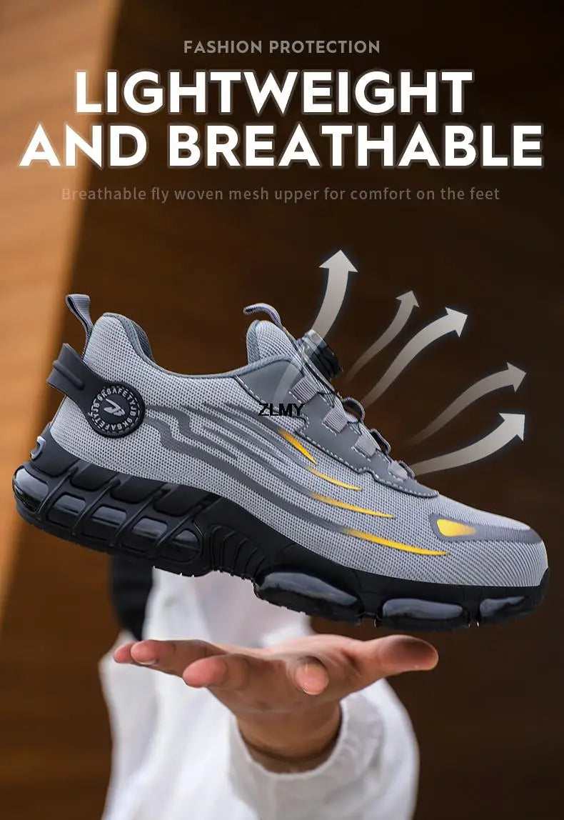 Rotary Button Safety Shoes Men Steel Toe Sneakers Puncture Proof Work Safety Boots Air Cushion Sport Work Shoes Anti-smash Boots